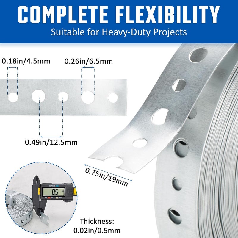 Fyrique Galvanized 3/4-Inch X 100-Feet Metal Strapping with Holes 24-Gauge Metal Pipe Hanger Strap for Plumbing, HVAC and Duct Support - Image 2